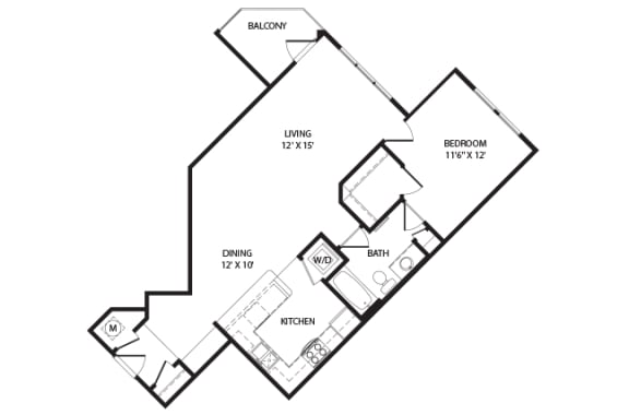 1 bed 1 bath Oglethorpe Floor Plan at Two Addison Place Apartments , Pooler, GA, 31322