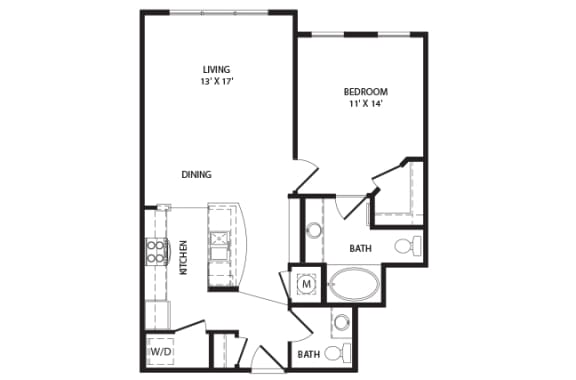 1 bed 1.5  bath Orleans Floor Plan at Two Addison Place Apartments , Pooler, GA