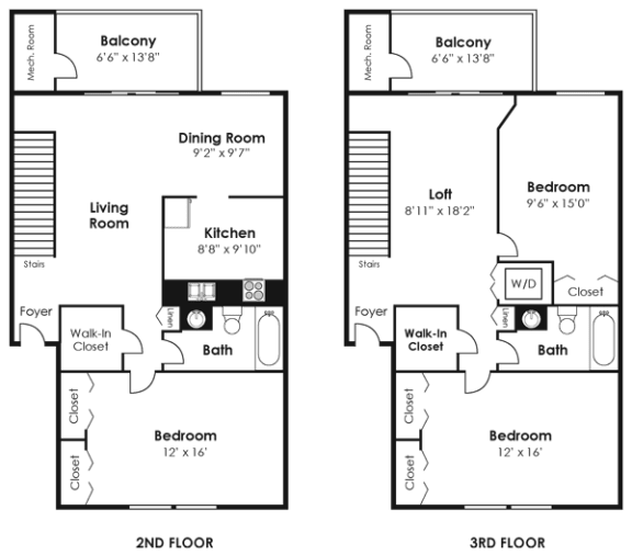 Floorplan for 3 bed 2 bath 1490sf, at Kenilworth at Charles Apartments, Towson, MD