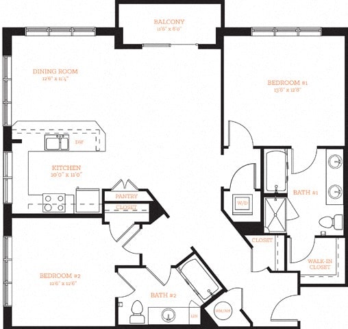 2 Bedroom 2 Bath B4a 3D Floor Plan Layout at The Edison Lofts Apartments, Raleigh, North Carolina