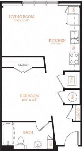 Studio S1A Floor Plan Layout at The Edison Lofts Apartments, Raleigh, North Carolina
