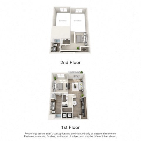 Penthouse 3 2 Bed 2 Bath 3D View Floor Plan at The Edison Lofts Apartments, Raleigh, North Carolina