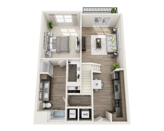 1st Floor Penthouse 3 2 Bed 2 Bath Floor Plan at The Edison Lofts Apartments, Raleigh