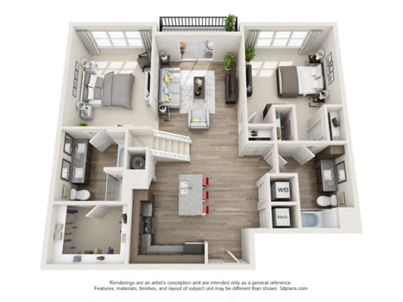 Penthouse 4 1st Floor 3D Layout at The Edison Lofts Apartments, Raleigh