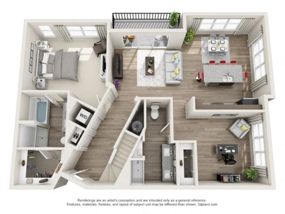 1st Floor Penthouse 6 3D Layout at The Edison Lofts Apartments, Raleigh, North Carolina