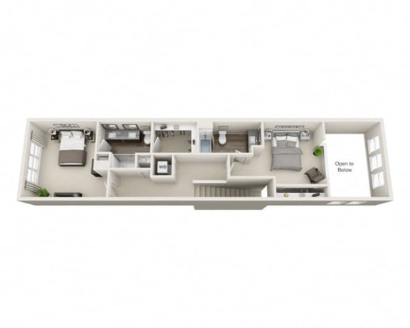 Townhouse 2 2nd Floor 3D Layout at The Edison Lofts Apartments, North Carolina, 27601