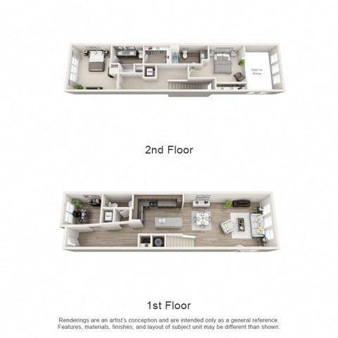 Townhouse 2 1st & 2nd Floor 3D Layout at The Edison Lofts Apartments, Raleigh