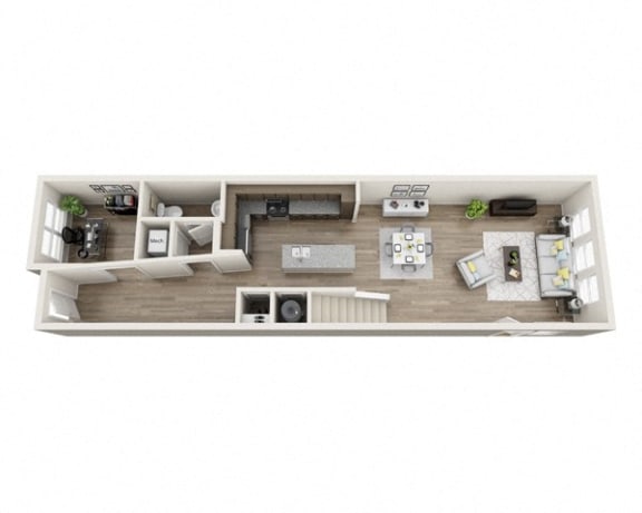 Townhouse 2 1st Floor 3D Layout at The Edison Lofts Apartments, North Carolina