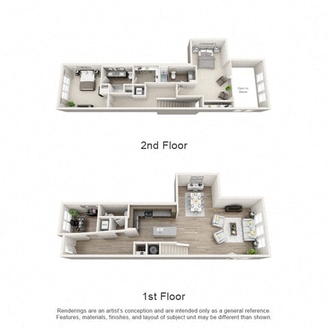 Townhouse 3 1st & 2nd Floor 3D Floor Plan at The Edison Lofts Apartments, Raleigh, NC