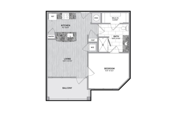 1 Bedroom 1 Bath Floor Plan at The Flats at Ballantyne Apartments, Charlotte, North Carolina