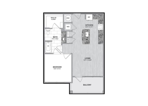 1 Bedroom 1 Bath Floor Plan at The Flats at Ballantyne Apartments, Charlotte