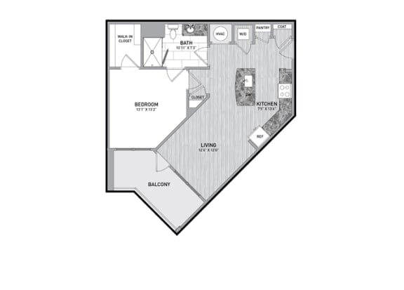 1 Bedroom 1 Bath Floor Plan at The Flats at Ballantyne Apartments, North Carolina