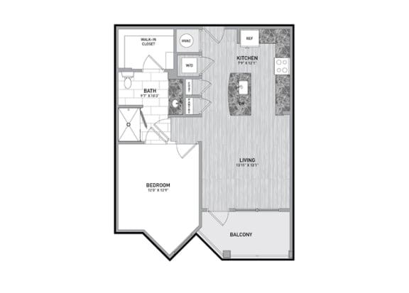 1 Bedroom 1 Bath Floor Plan at The Flats at Ballantyne Apartments, Charlotte, NC, 28277