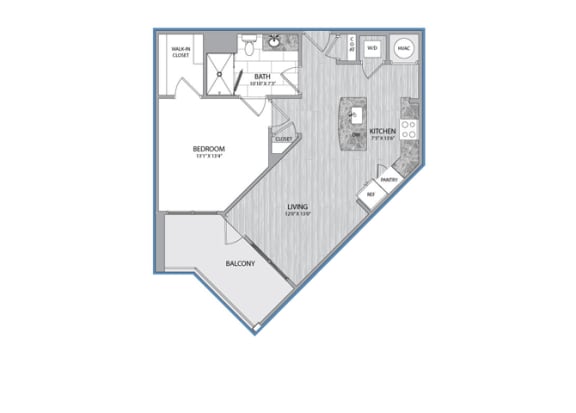 1 Bedroom 1 Bath Floor Plan at The Flats at Ballantyne Apartments, Charlotte, NC