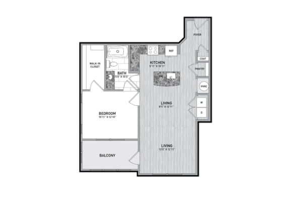 1 Bedroom 1 Bath Floor Plan at The Flats at Ballantyne Apartments, Charlotte, 28277