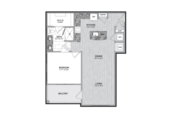 1 Bedroom 1 Bath Floor Plan at The Flats at Ballantyne Apartments, Charlotte