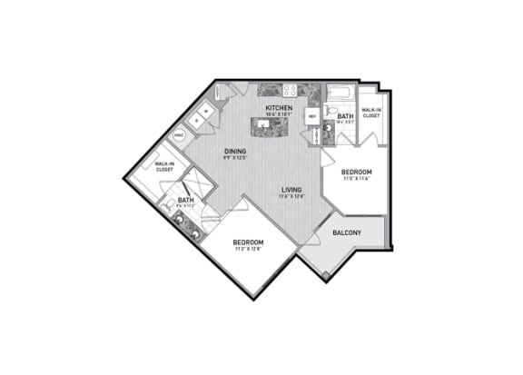 2 Bedroom 2 Bath Floor Plan at The Flats at Ballantyne Apartments, North Carolina