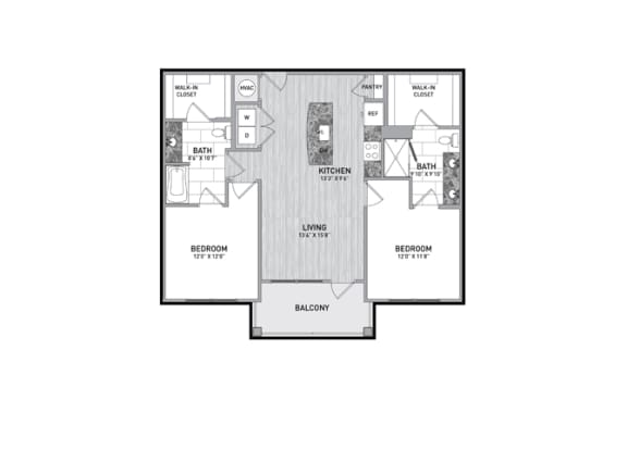 2 Bedroom 2 Bath Floor Plan at The Flats at Ballantyne Apartments, Charlotte, NC, 28277