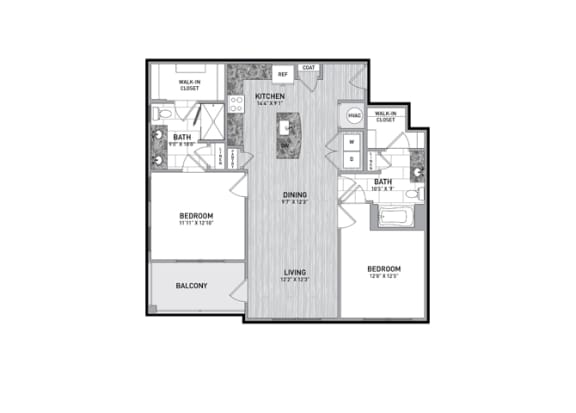 2 Bedroom 2 Bath Floor Plan at The Flats at Ballantyne Apartments, Charlotte, NC
