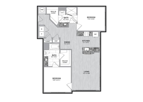 2 Bedroom 2 Bath Floor Plan at The Flats at Ballantyne Apartments, Charlotte, 28277
