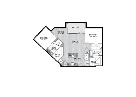 2 Bedroom 2 Bath Floor Plan at The Flats at Ballantyne Apartments, Charlotte, North Carolina