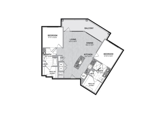 2 Bedroom 2 Bath Floor Plan at The Flats at Ballantyne Apartments, Charlotte