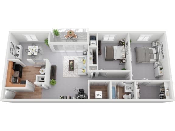 2 Bedroom 1 Bath 1050sf Floor Plan at Padonia Village Apartments, Timonium MD
