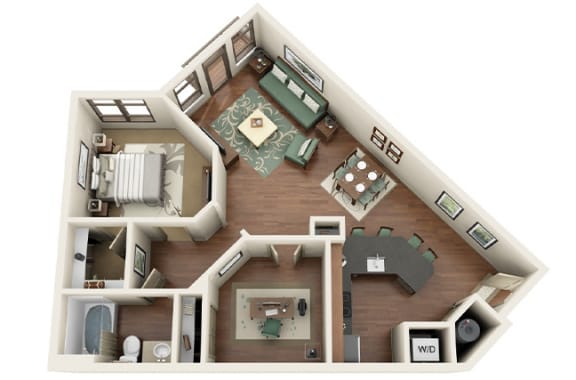 Euclid 1 Bed 1 Bath Floor Plan at Park & Kingston Charlotte NC 28203
