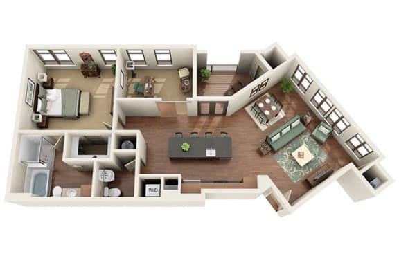 Worthington 1 Bed 1 Bath Floor Plan at Park & Kingston Charlotte NC 28203