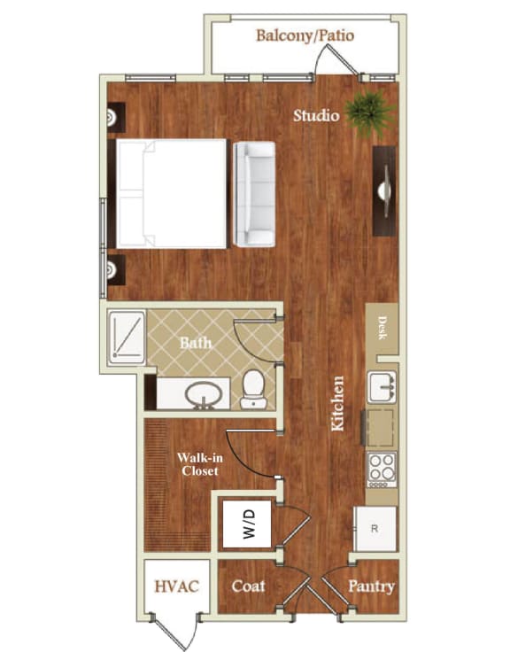 S5 1 Bed 1 Bath 556  square foot floor plan at St. Marys Square Apartments, Raleigh, NC, 27605