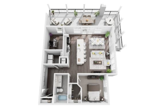 1 bed 1 bath w Den 1012 sf 3d floor plan at St. Mary's Square North