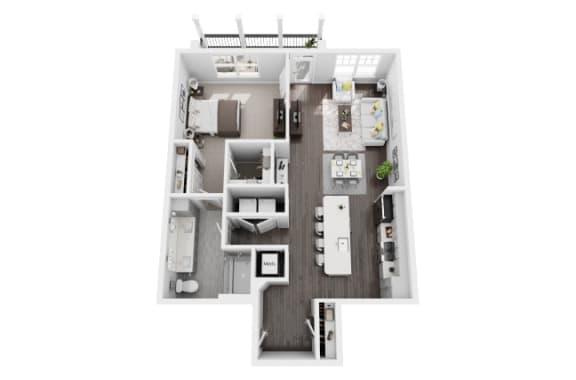 1 bed 1 bath 950 sf 3d floor plan at St. Mary's Square North