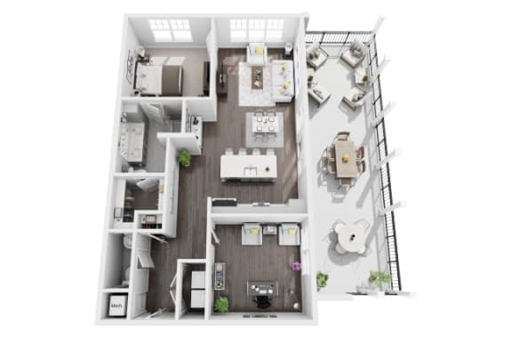 1 bedroom 1 bath 903 sf 3D Floor Plan @ St. Marys Square North