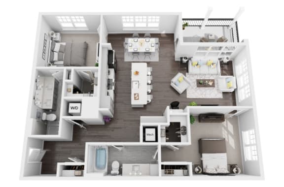 2 bed 2 bath 1337 sf 3d floor plan at St. Mary's Square North