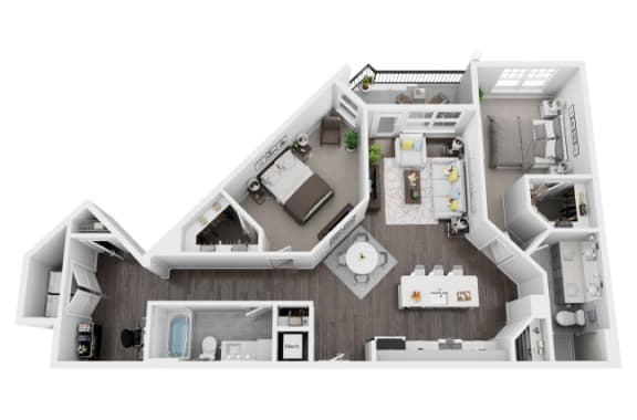 2 bed 2 bath 1279 sf 3d floor plan at St. Mary's Square North