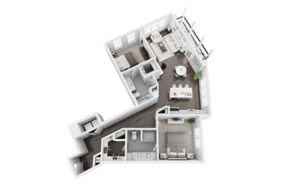 2 bedroom 2 bath 1237 sf 3D Floor Plan @ St. Marys Square North