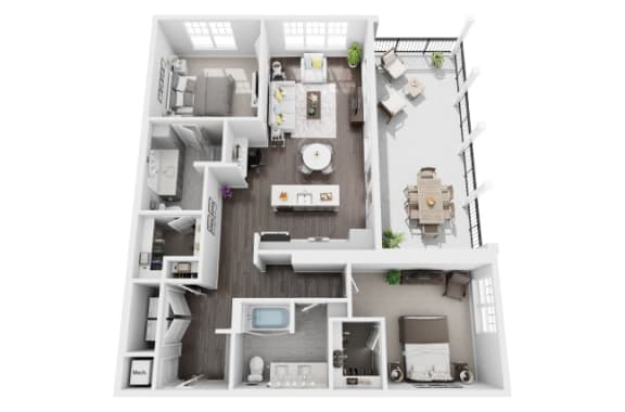 2 bedroom 2 bath 1291 sf 3D Floor Plan @ St. Marys Square North