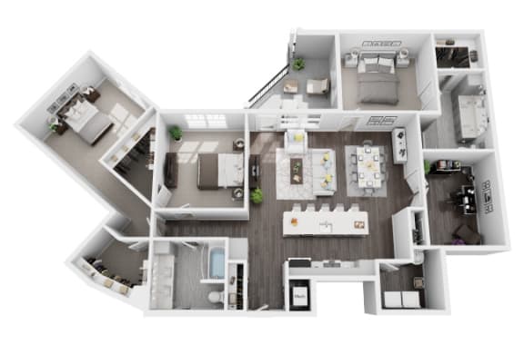 3 bedroom 2 bath 1798 sf 3D Floor Plan @ St. Marys Square North