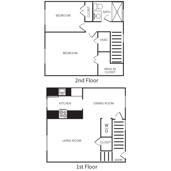 2 Bedroom 1Bath Townhome non dimensional floor plan image at Stevenson Lane Apartments, Towson, 21204