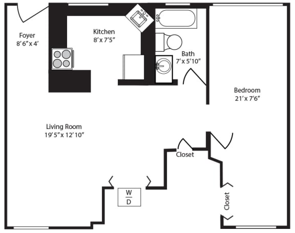 Studio Floor Plan at Cardiff Hall Apartments, Towson, MD