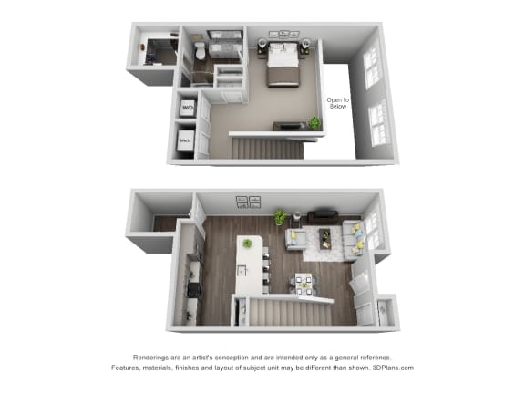TH2 1 Bedroom 1.5 Bath Floor Plan at Central Island Square, Charleston, South Carolina
