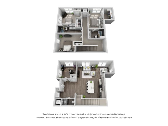 TH3 3 Bedroom 2.5 Bath Floor Plan at Central Island Square, Charleston