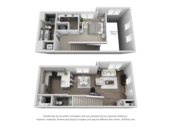 TH4 1 Bedroom 1.5 Bath Floor Plan at Central Island Square, South Carolina