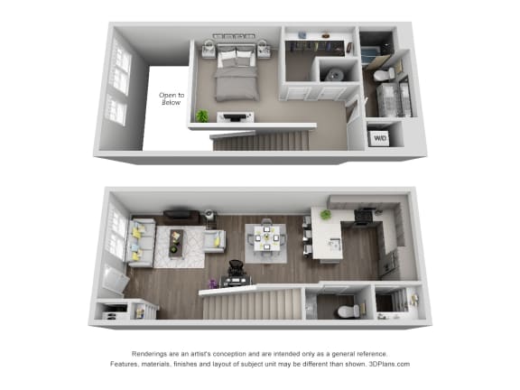 TH4-1 1 Bedroom 1.5 Bath Floor Plan at Central Island Square, South Carolina, 29492