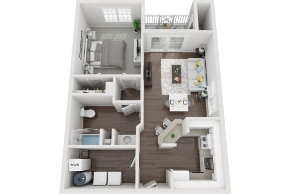 The Beaufort 1 Bedroom 1 Bathroom  Renovated Floorplan at The Bluestone Apartments, Bluffton, SC