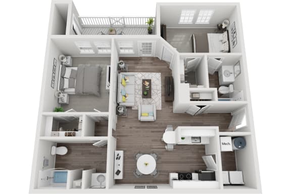 The Savannah 2 Bedroom 2 Bathroom Renovated Floorplan at The Bluestone Apartments, Bluffton, SC