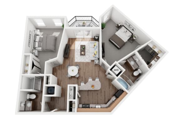 2 Bed 2 Bath 1140 sf Chatham Floor Plan at Two Addison Place, Pooler, GA