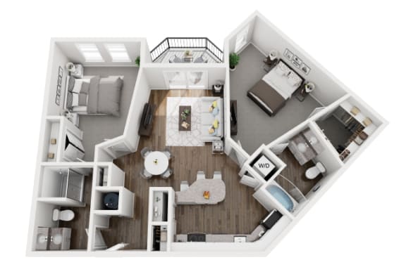 2 Bed 2 Bath 1099 sf Chippewa Renovated Floor Plan at Two Addison Place, Georgia
