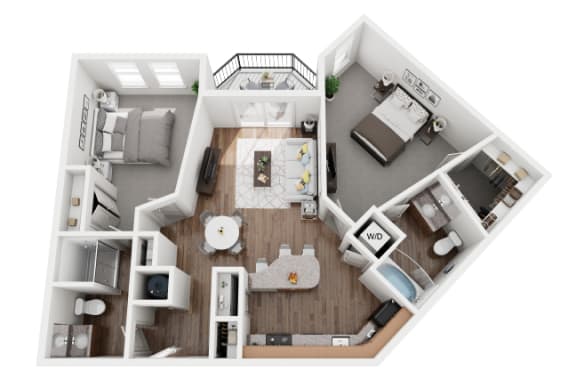 2 Bed 2 Bath 1099 sf Chippewa Floor Plan at Two Addison Place, Pooler, 31322
