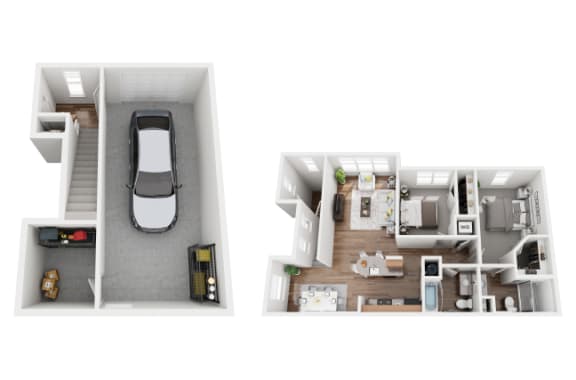 2 Bed 2 Bath 1084 sf Crawford Town home Floor Plan at Two Addison Place, Pooler, 31322, GA